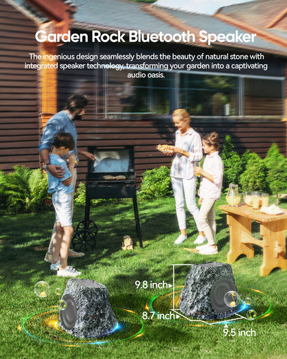 Outdoor Rock Bluetooth Speakers - 60W Deep Bass IPX7 Waterproof Speaker, Solar-Powered, Wireless Connectivity, Weatherproof Design, Perfect for Pool, Garden, Deck, and Outdoor Activities -2 Pack