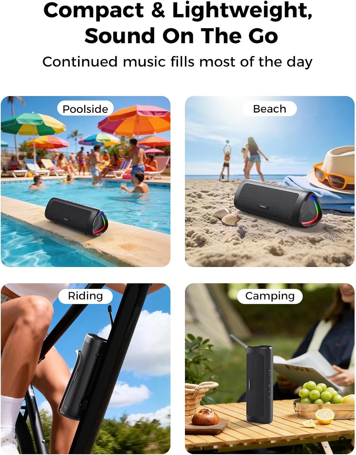 X-GO C27-C Bluetooth Speaker with HD Sound, Portable Wireless, IPX5 Waterproof, Up to 24H Playtime, TWS Pairing, BT5.3, for Home/Party/Outdoor/Beach, Electronic Gadgets, Birthday Gift (Black)