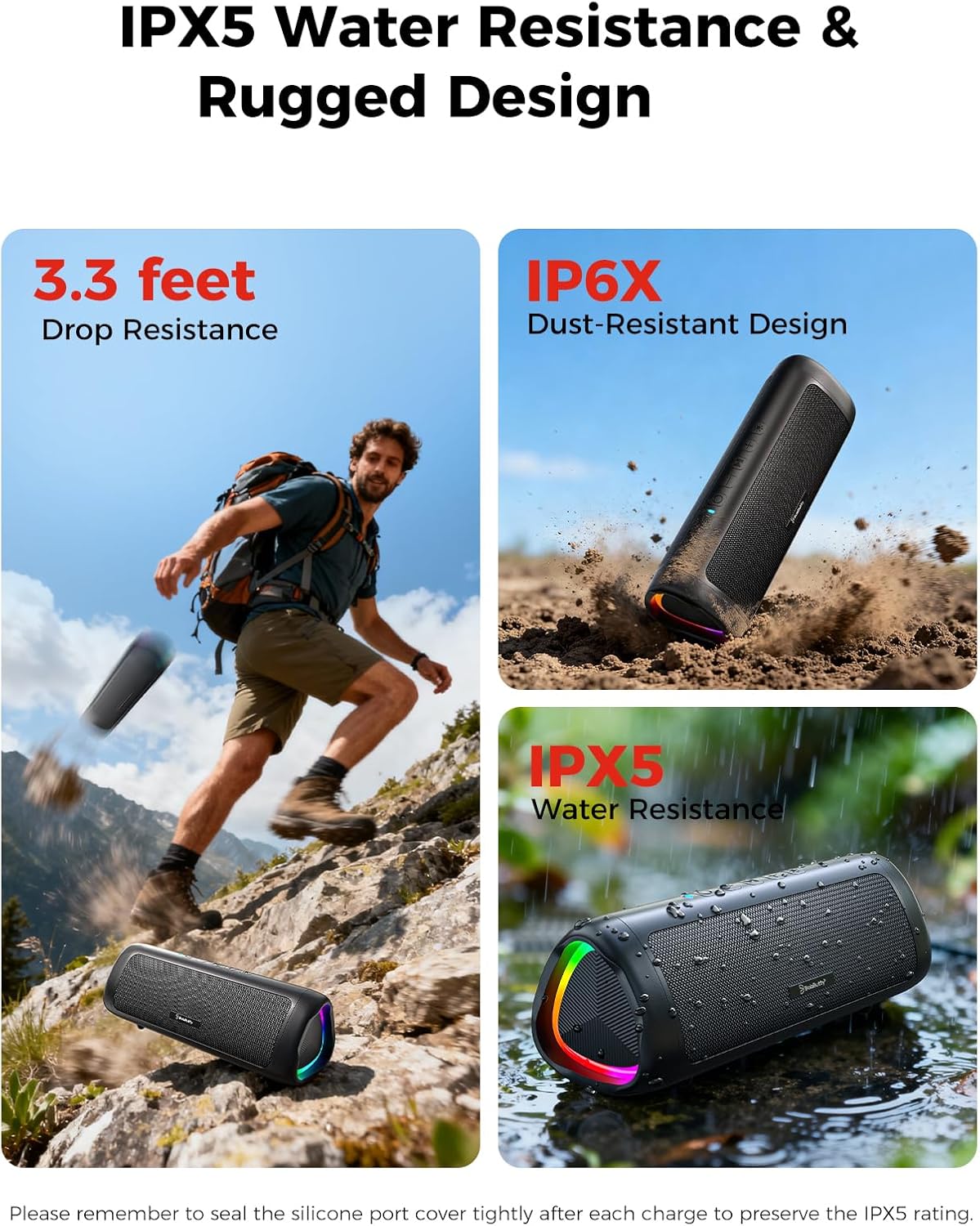 X-GO C27-C Bluetooth Speaker with HD Sound, Portable Wireless, IPX5 Waterproof, Up to 24H Playtime, TWS Pairing, BT5.3, for Home/Party/Outdoor/Beach, Electronic Gadgets, Birthday Gift (Black)