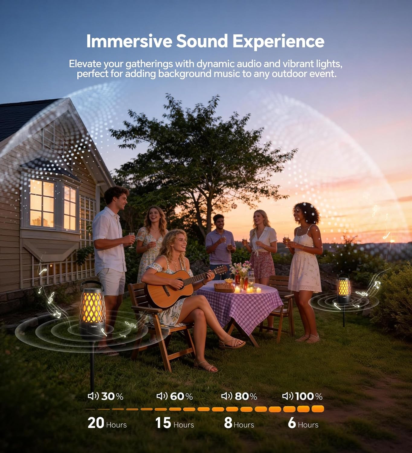 Outdoor Speakers Gifts for Men Bluetooth Speaker with Lights Multi-Sync up to 100 Speakers Auto-Pairing HD Stereo Sound Cool Stuff House Warming Gifts IPX5 Waterproof Lantern for Home|Patio|Pool|Yard