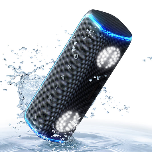 Bluetooth Speaker, IPX7 Waterproof, 25H Playtime, Booming Bass, Drum Sound Effects with Colorful Flashing Light, TWS Pairing, Portable Wireless Speakers for Home/Party/Outdoor/Beach/Pool/Travel